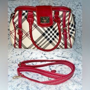 Khaki / Red Hand Bag